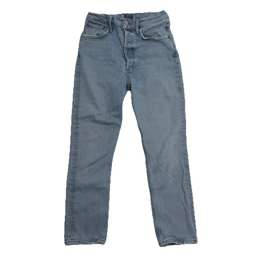 Agolde Womens 26 Riley High‎ Rise Straight Leg Fit Jeans Light Blue Denim Casual